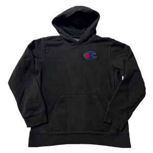Champion Thick Heavy Warm Black Hooded Sweatshirt Youth XL Boy Activewear Sporty
